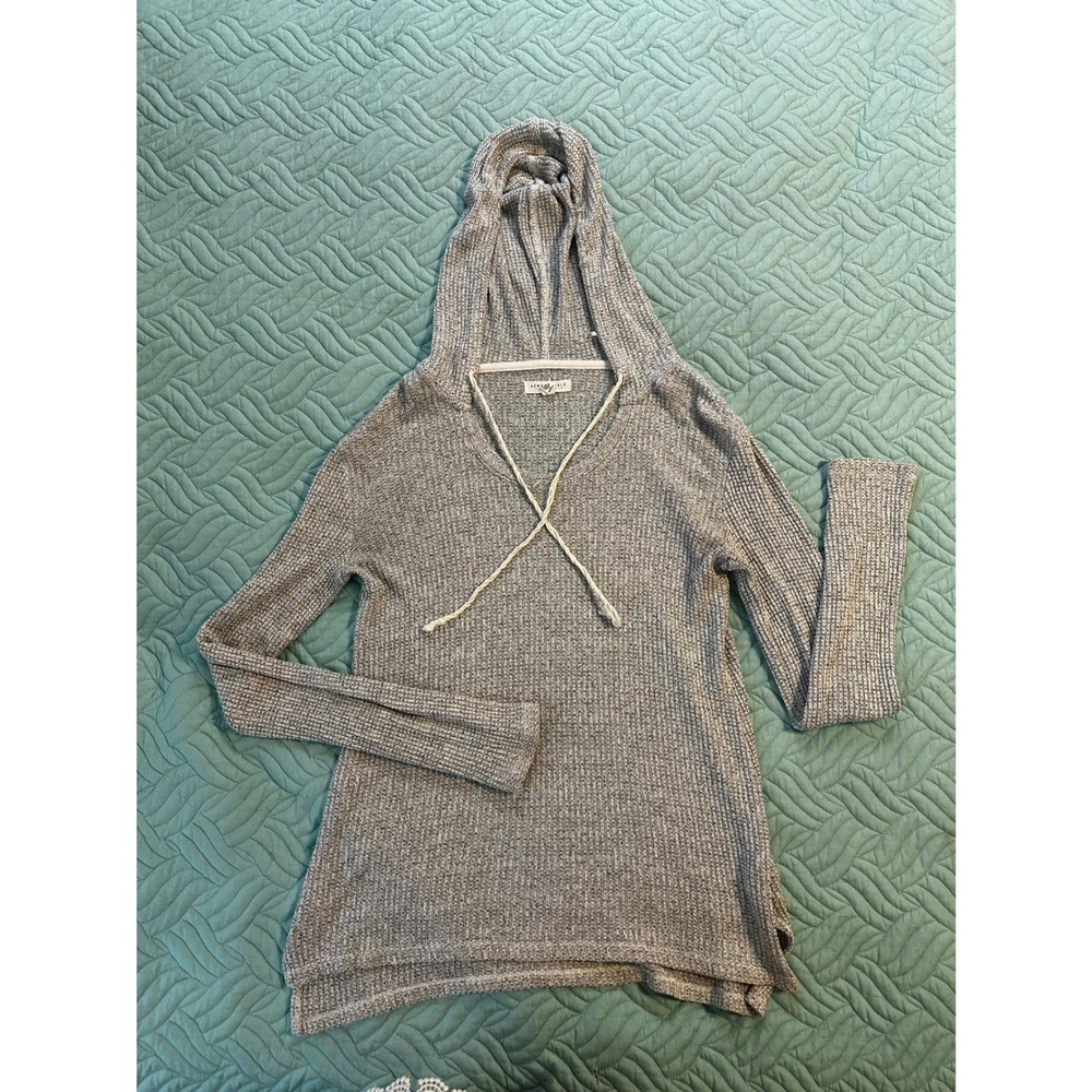 Aeropostale Womens Small Gray Waffle Knit Long Sleeve Pullover Hoodie Top